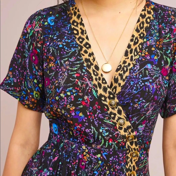 Anthropologie Leopard Floral Wrap Dress - Picture 2 of 12